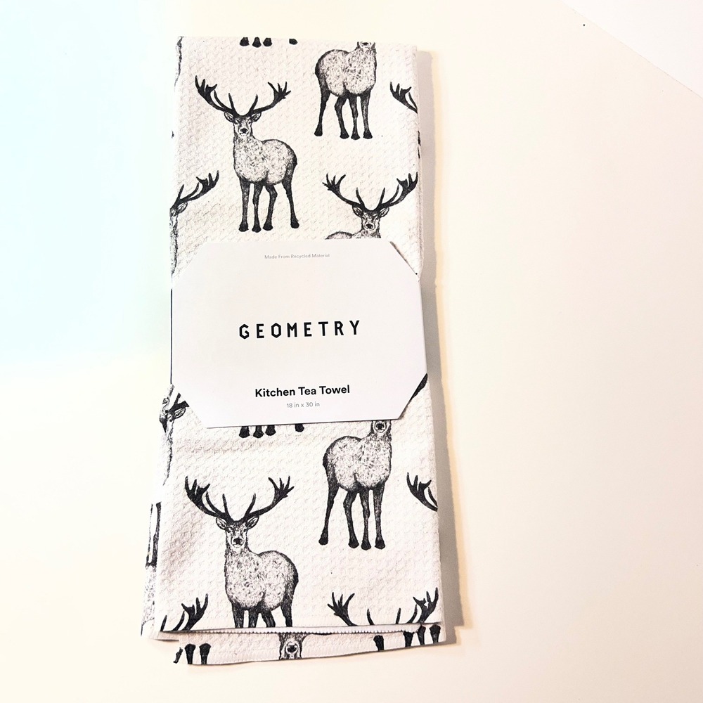 Geometry Hartley Kitchen Tea Towel 18 x 30" Buck Graphic Cream Black New